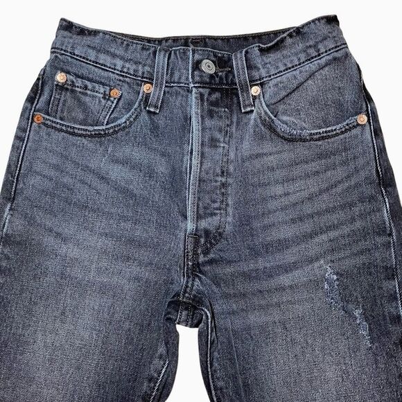 Levi’s 501s Distressed Raw Hem Skinny Straight Jeans in Faded Black Women’s 24 - Picture 2 of 10